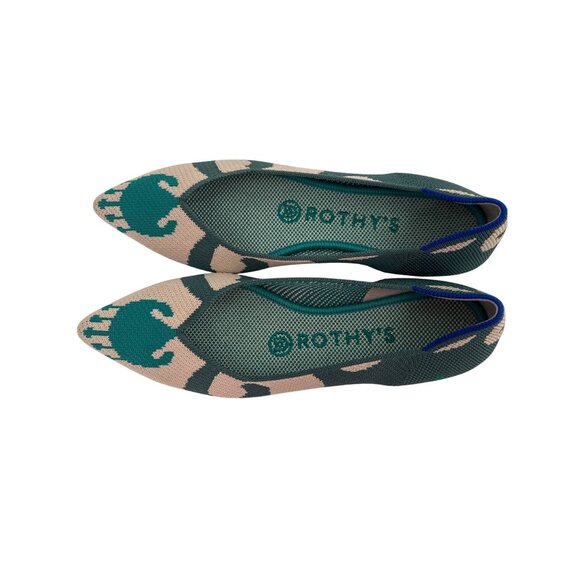 Rothys Women's The Point Moroccan Flats W6 Green Print Recycled Knit Rubber Sole - Picture 3 of 5